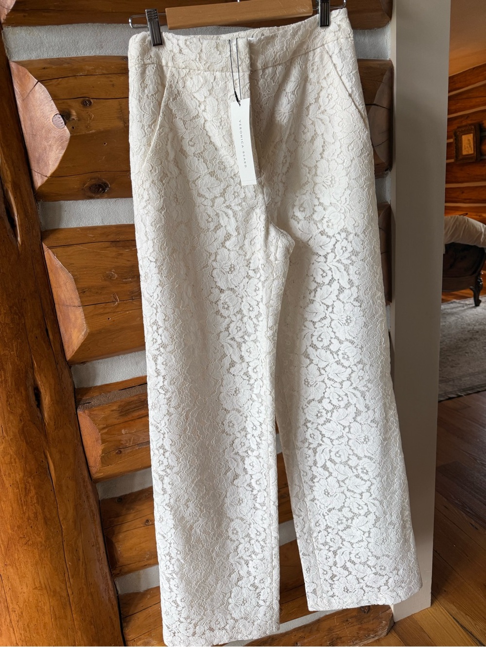 Veronica Beard Cream Tonelli Lace Wide-Leg Pants Size 6 NWT